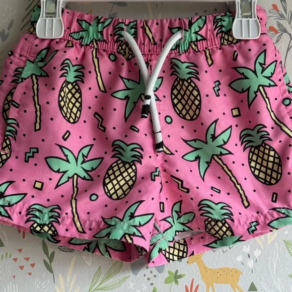 2T Boys Maamgic Hot Pink Pineapple and Palm Tree Fashion Swim Trunks - Picture 5 of 6